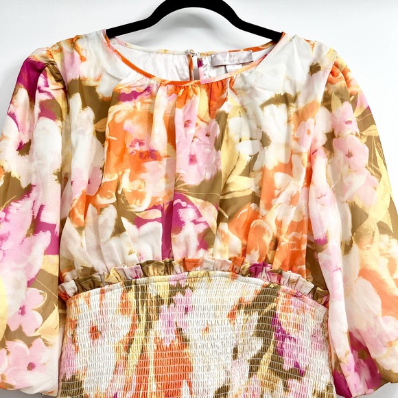 Rachel Parcell Floral Smocked Chiffon Dress Knee Length Modest Dress Size Small - Picture 7 of 15